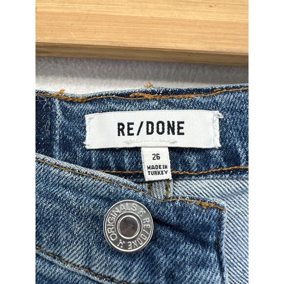 Re/Done 70's Stove Pipe Jeans Size 26 In Mid 70's Wash Button Fly Raw Hem Pocket - Picture 14 of 16